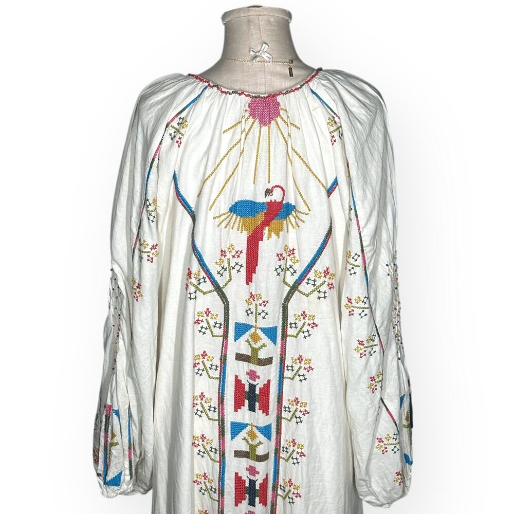 FARM RIO Macaw Embroidered Beaded Maxi Dress Caftan Tapestry Ethereal Wedding - Picture 11 of 15